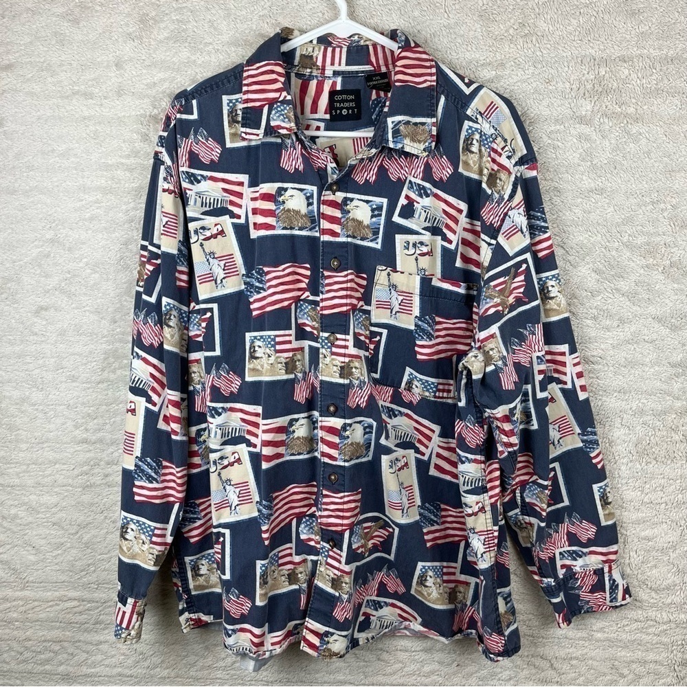 Vintage COTTON TRADERS SPORT Men's USA PATRIOTIC shirt XXL Americana